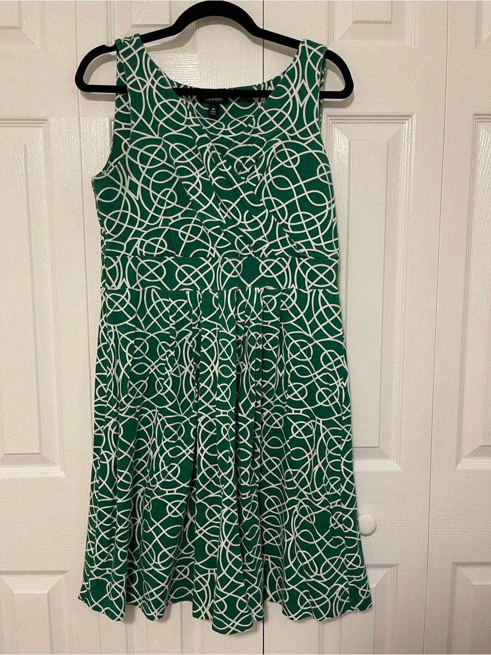 Lands' End Green & White Sleeveless Printed Midi Dress
